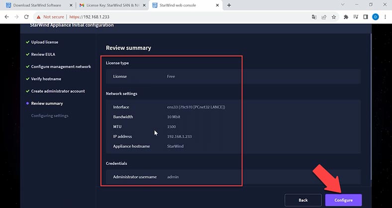 Démarrer la configuration du stockage