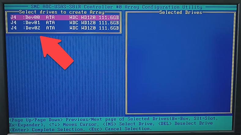 Select drives to create Array