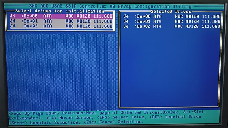 Select drives for initialization