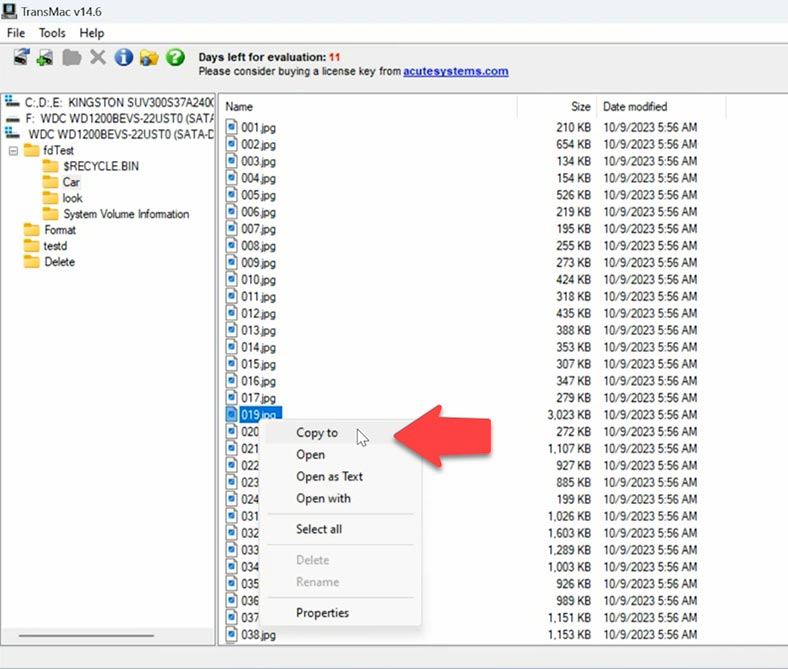 TransMac copiando dados