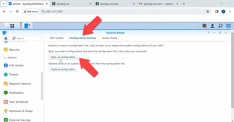 Crear una copia de seguridad de la configuración