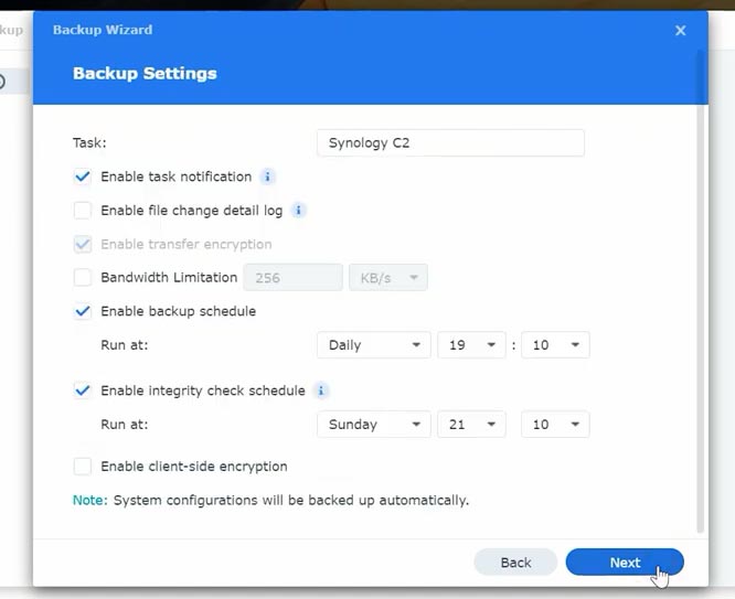 Configure backup schedule