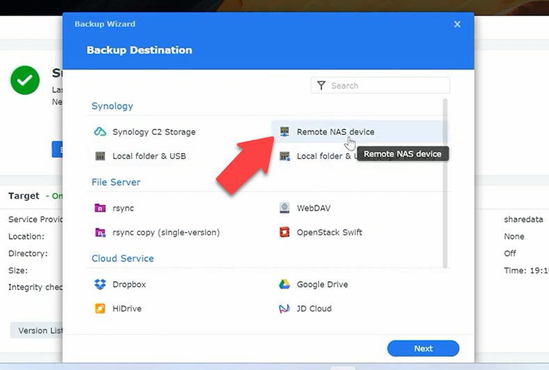 Copia de seguridad de datos en otro NAS en la red