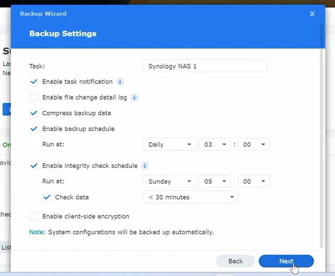 Especifique a programação de backup