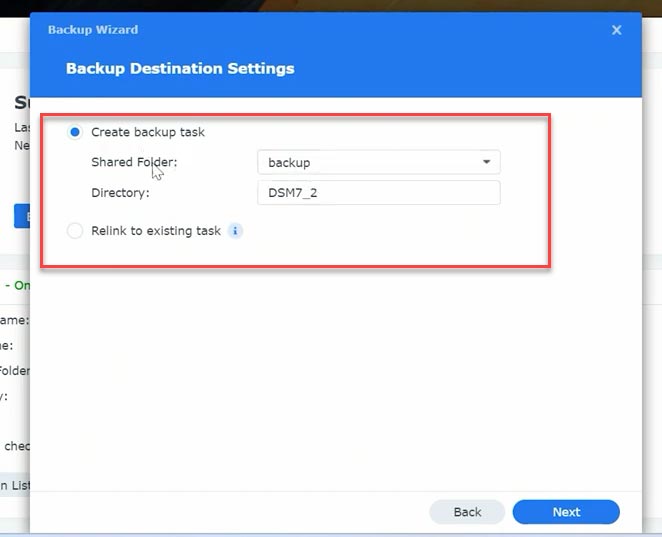 Especifique a pasta de backup