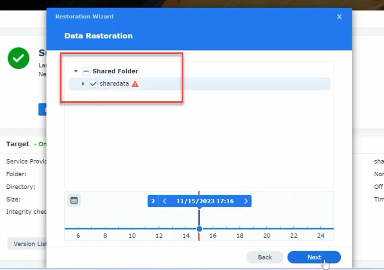 Choose where to restore data 