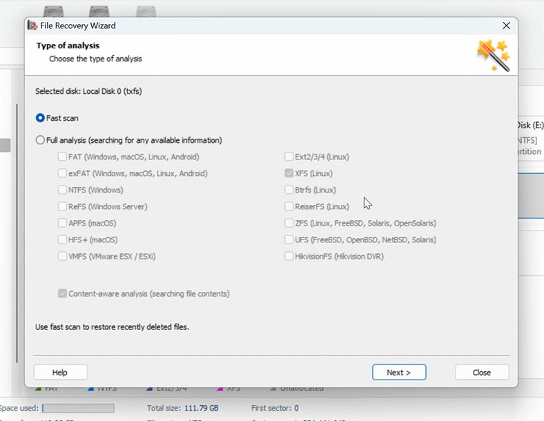 Analyse rapide du disque XFS