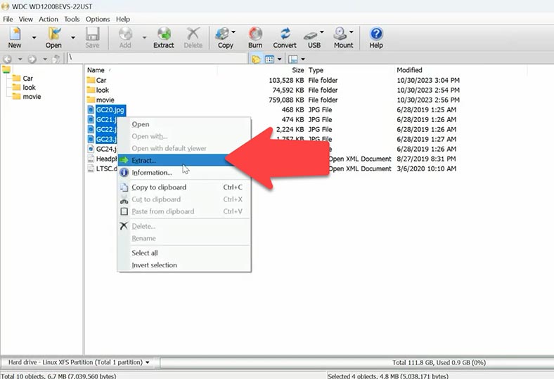 Dateien von einer XFS-Festplatte extrahieren