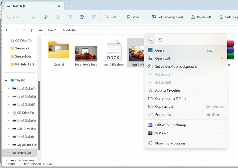 Accessing the disk from the File Explorer