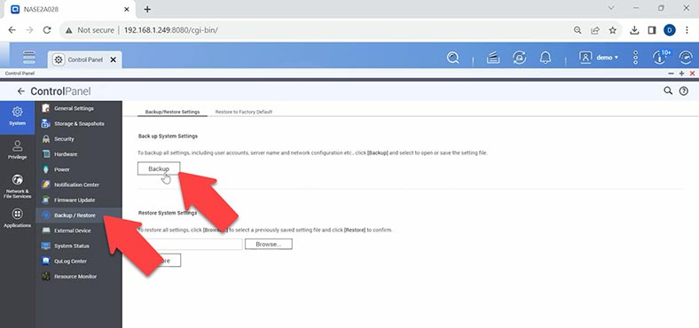 Creating QNAP NAS configuration backup