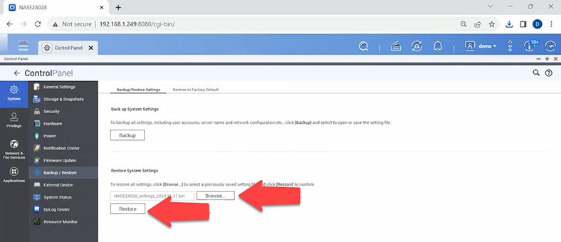 Restoring QNAP NAS configuration from backup
