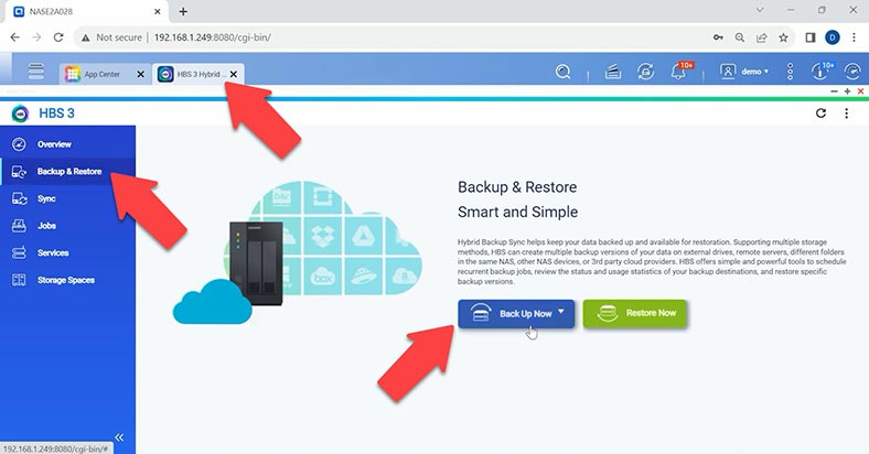 الشروع في العمل مع Hybrid Backup Sync