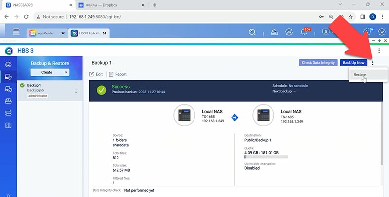 Restoring files from Local NAS