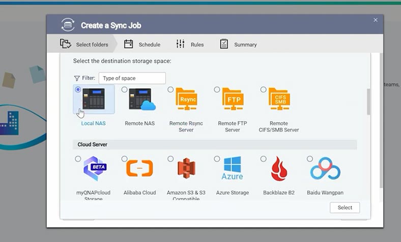 Choose the disk space in the target storage