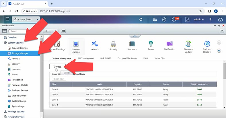 Control Panel - Storage Manager - Create