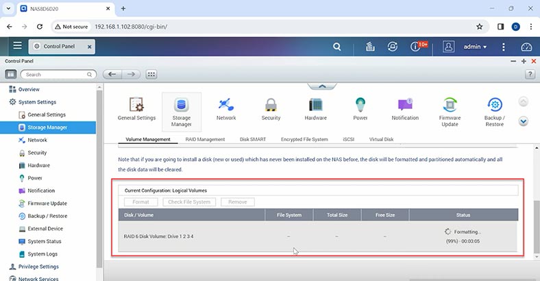 O processo de construção de um array RAID6