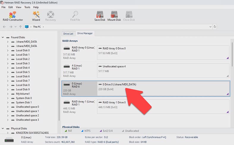 Hetman RAID Recovery erstellt automatisch RAID6