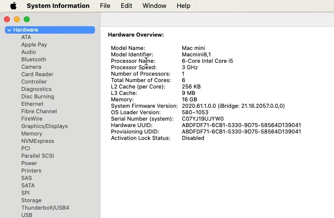 Mac System Report