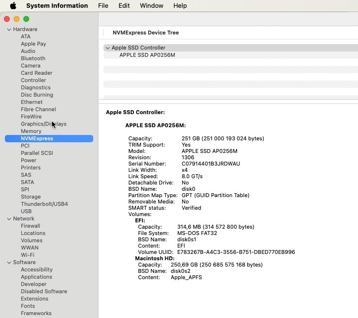 Especificaciones de hardware del dispositivo Mac