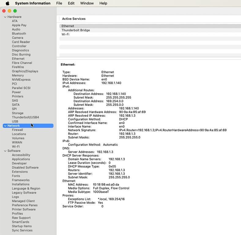 Network specifications of your Mac