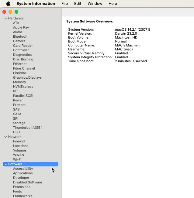 Descripción general del software del sistema Mac