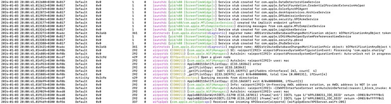 The Log show command: event log