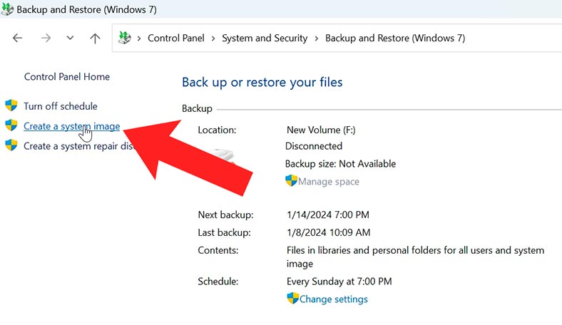 Резервне копіювання та відновлення (Windows 7): Створити образ системи