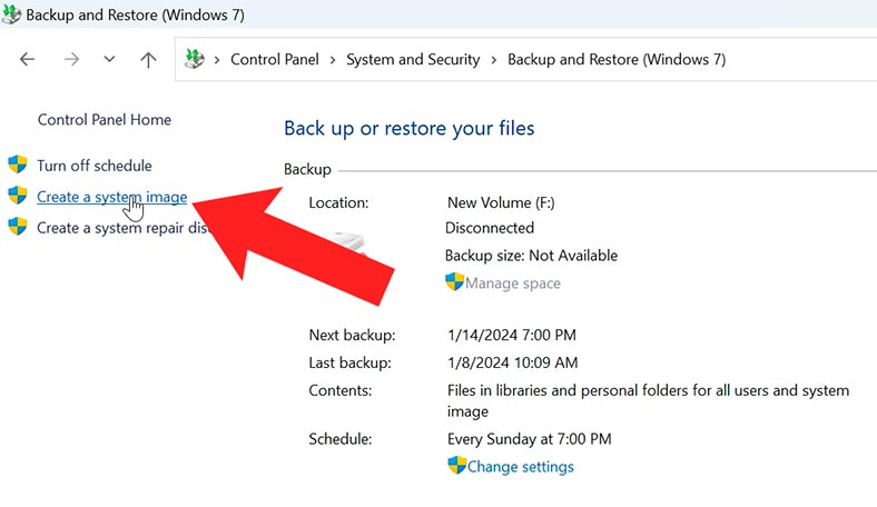 Backup and Restore (Windows 7): Create a system image