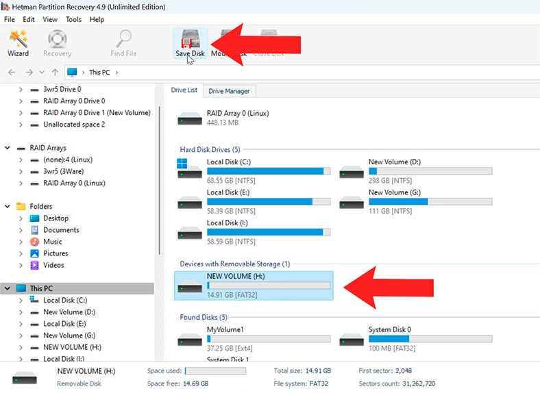 Hetman Partition Recovery: Guardar disco