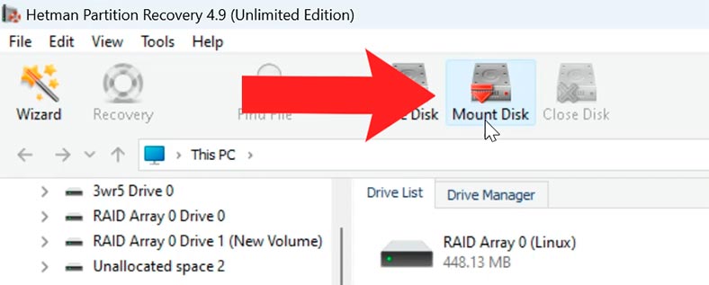 Hetman Partition Recovery: Монтувати диск