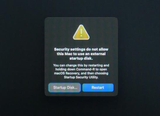 لا تسمح إعدادات الأمان لجهاز Mac هذا بإستخدام قرص بدء تشغيل خارجي