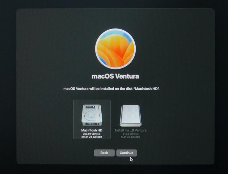 Choose the disk where to install the operating system