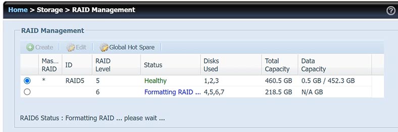 Two disk arrays of different level on the same network-attached storage