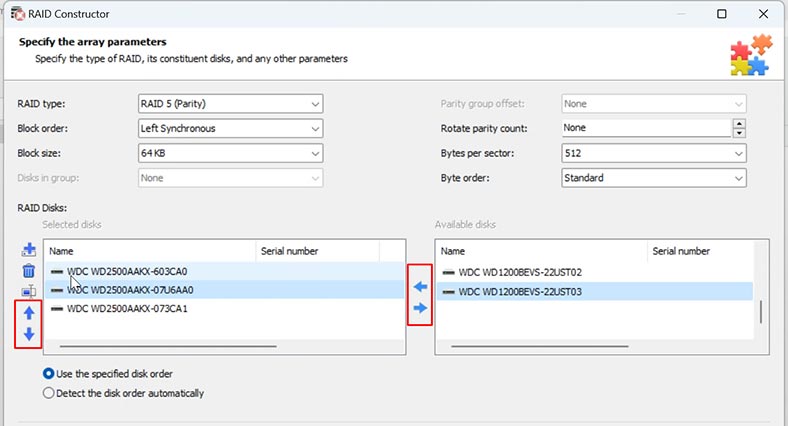 RAID Constructor: Add the disks included into the RAID