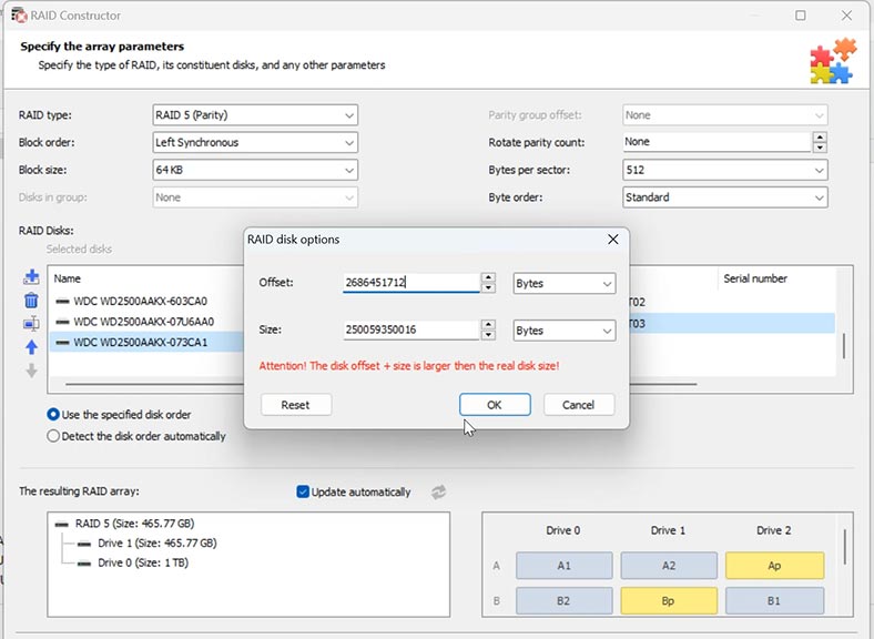 RAID Constructor: the offset that indicates the beginning of the disk