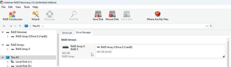 У менеджері дисків з'явиться зібраний вручну RAID