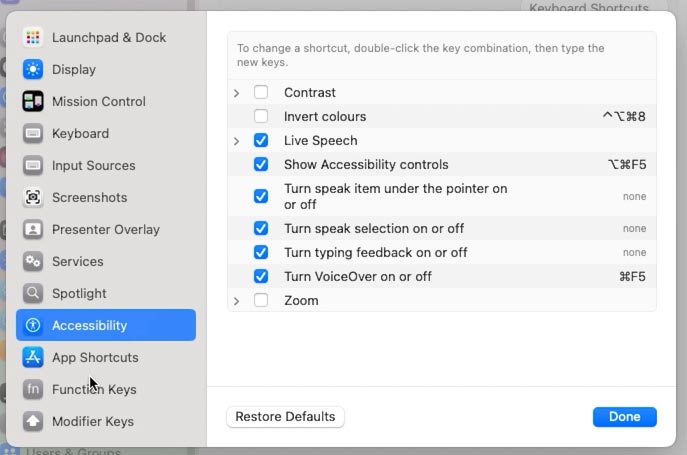 Raccourcis clavier pour des applications spécifiques