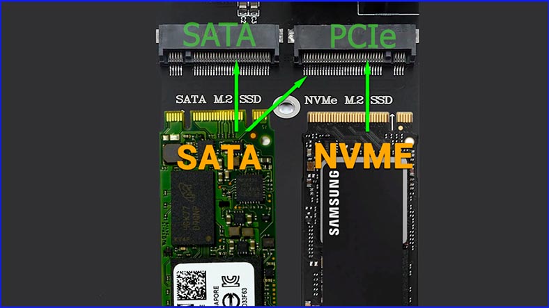 M.2: منفذ SATA ومنفذ PCIe