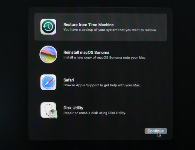 Time Machine у Mac Recovery Mode