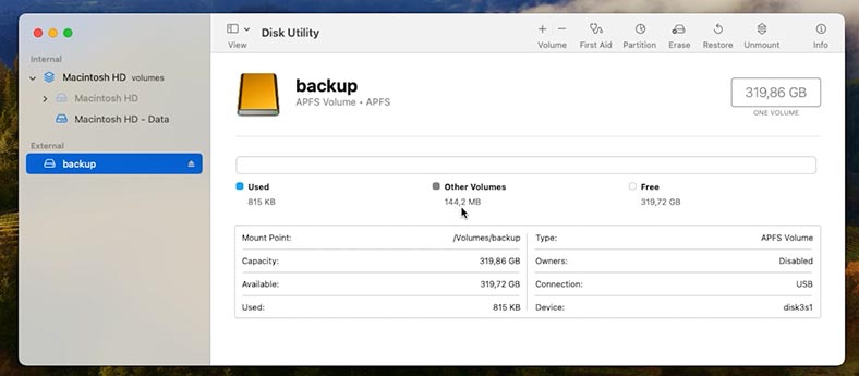 Connect an external hard disk to store Time Machine backups