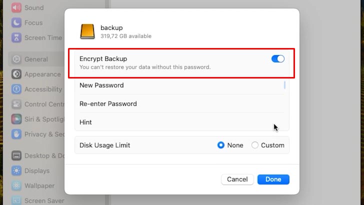 Configure backup encryption