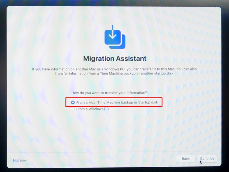 Migration assistant: transferir datos desde una copia de seguridad de Time Machine