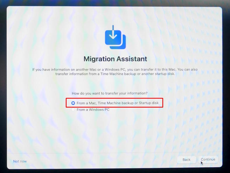 Migration assistant: نقل البيانات من نسخة إحتياطية لـ Time Machine