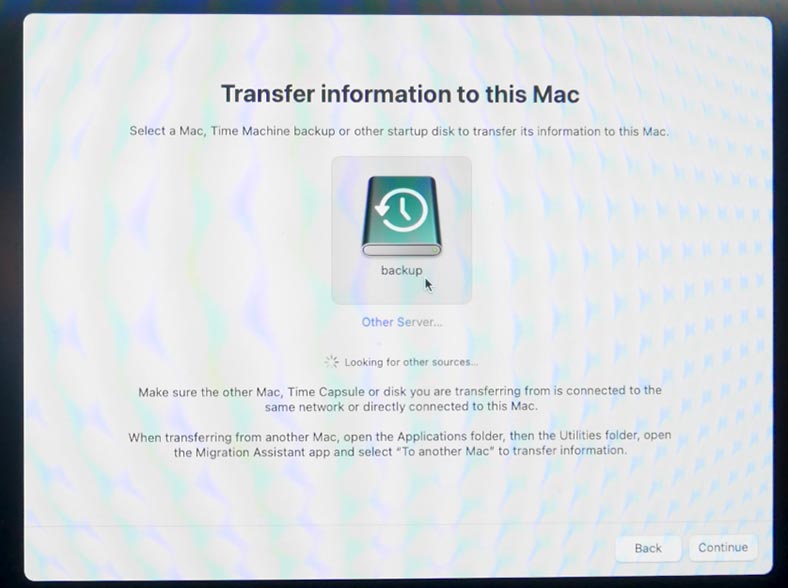 Migration assistant: marcar el disco con copia de seguridad de Time Machine