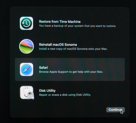 Odzyskiwanie systemu macOS: przeglądarka Safari