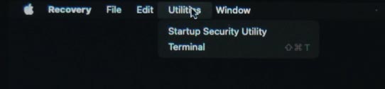 Menü oben auf der Seite: Terminal- und Sicherheitsdienstprogramm