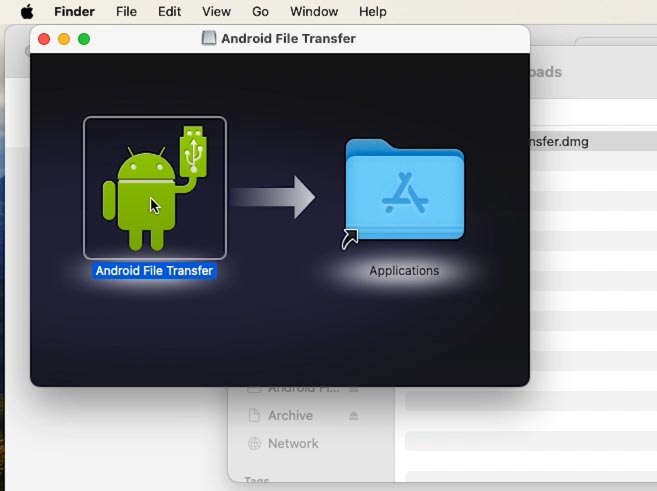 Android File Transfer: installing the app