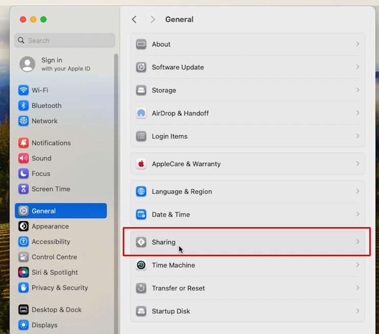 Mac: System Settings - General - Sharing