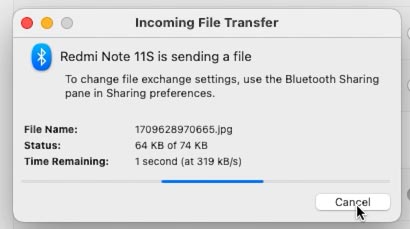 Mac: نقل الملفات الواردة – الوقت المتبقي