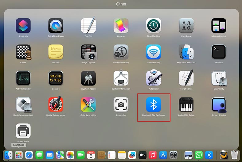 Mac: Launchpad – inne - wymiana plików Bluetooth